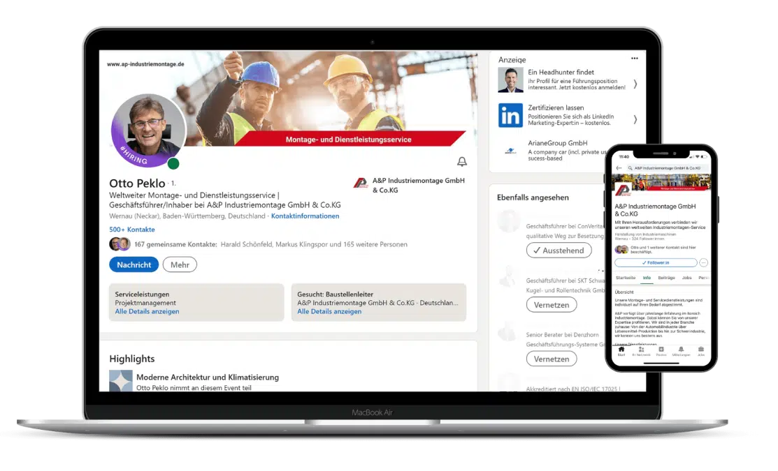 Kundenreferenz AP-Industriemontage LinkedIn Profile TM-Solution