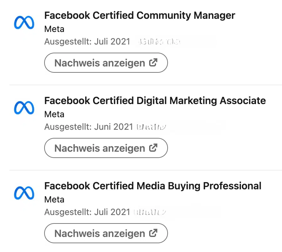 Schulungsnachweise LinkedIn