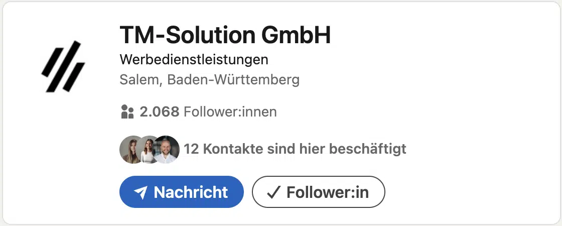 Unternehmensslogan TM-Solution auf LinkedIn