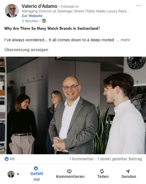 Dahlinger LinkedIn Personenprofil Referenzbeitrag